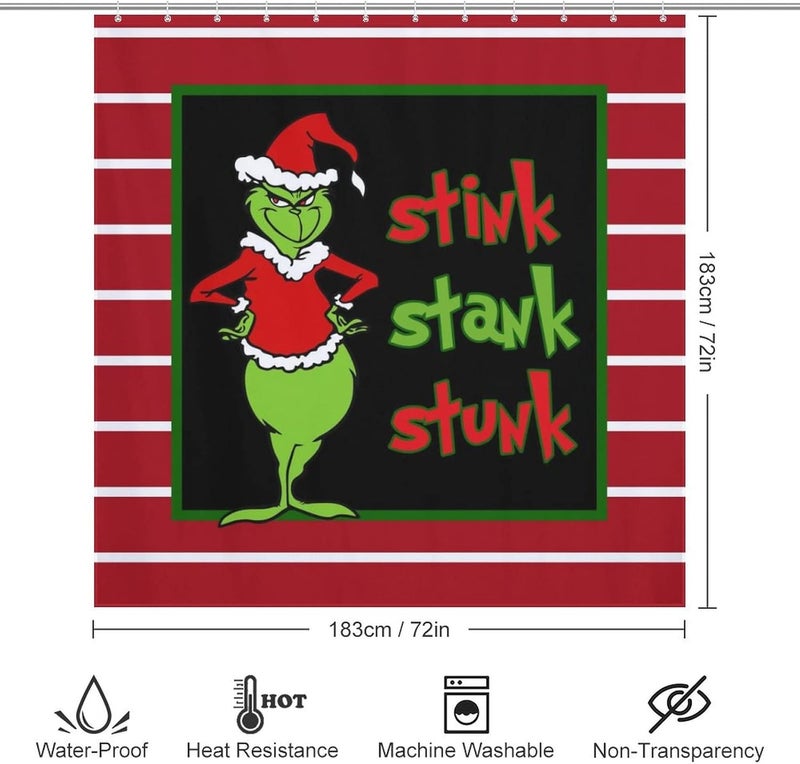 SHOCAWS Christmas Shower Curtain 72x72 Inches - Polyester Fabric with Weighted Hem Design, Includes 12 Hooks, Xmas Holiday Bathroom Decor - Image 4